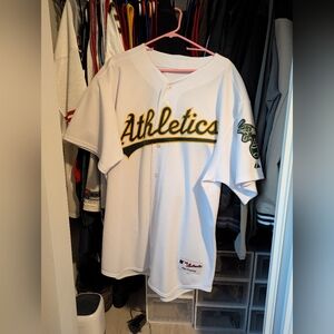 Used Majestic Authentic White Athletics Baseball Jersey 52